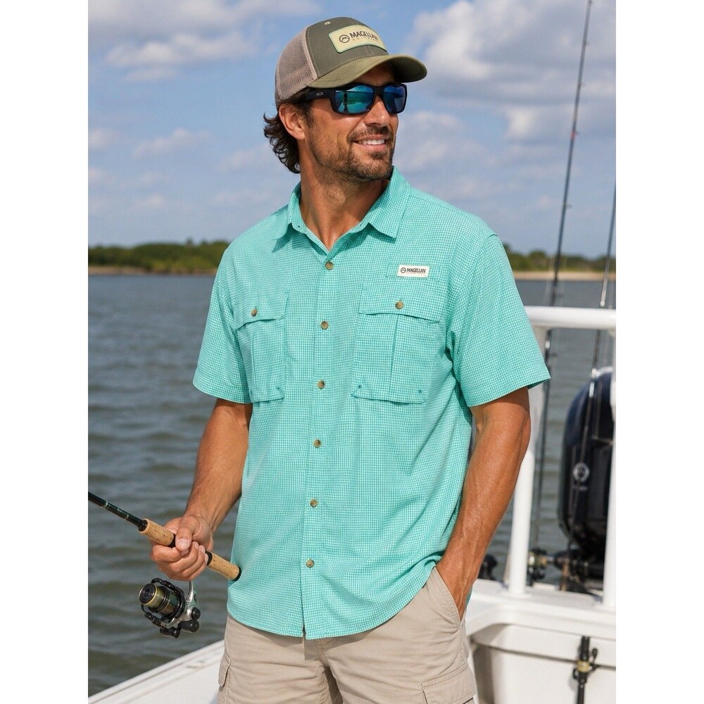 Magellan Outdoors Shirt Mens 2XL Green Check Fish Gear MagWick Angler Fit Vented - Picture 12 of 12